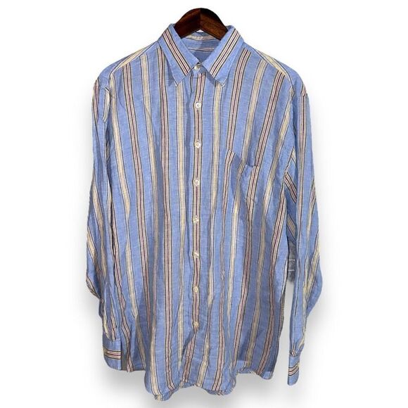 Mine London Pastel Stripe Pure Linen Button Down Shirt M - Picture 1 of 11